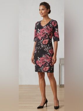 St John Evening Stretch Knit Shimmering Paillette Floral Midi Dress size 6